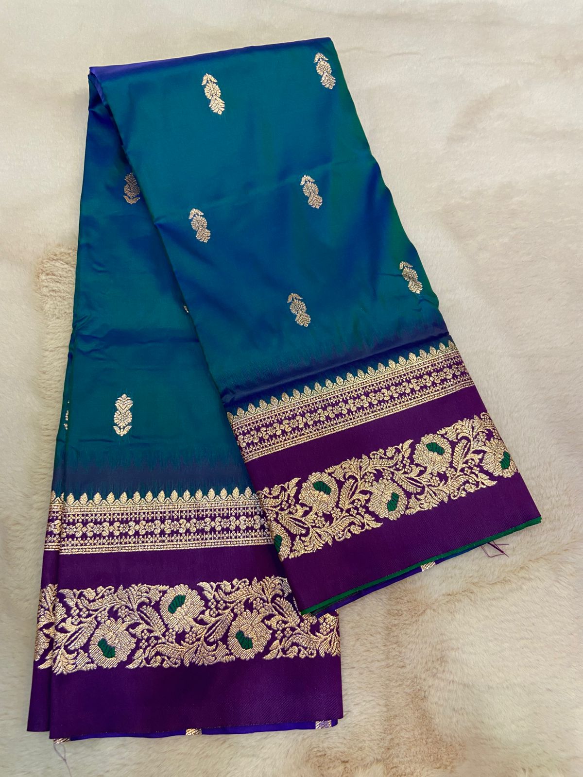 Elegant Peacock Blue Soft Silk Saree