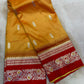 Royal Mustard Gold Soft Silk Saree with Contrast Red Zari Border