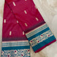 Rani Pink Soft Silk Saree with Peacock Blue Zari Border