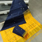 Navy Blue & Mustard Yellow Banana Silk Saree with Thread Butta and Stripes