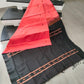 Peach Coral Pink & Black Banana Silk Saree with Thread Butta