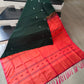 Bottle Green & Coral Pink Banana Silk Saree with Thread Butta