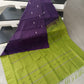 Royal Purple & Parrot Green Banana Silk Saree with Thread Stripes and Butta