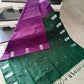 Purple & Bottle Green Banana Silk Saree with White Floral Thread Butta