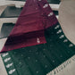 Wine Purple & Bottle Green Banana Silk Saree with White Thread Butta