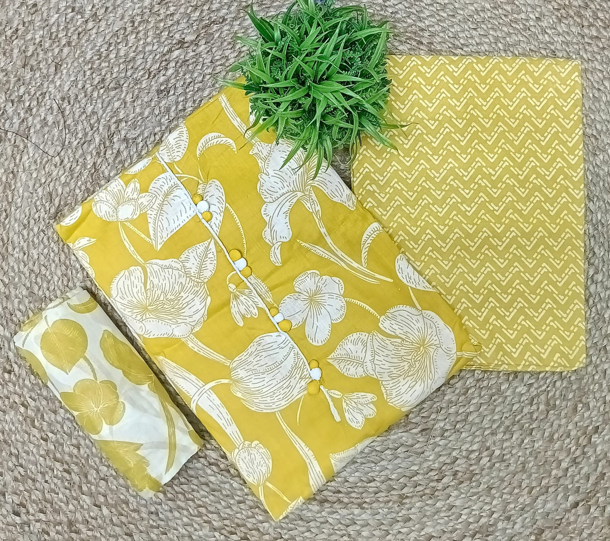 Vibrant Mustard Yellow Floral Printed Unstitched Salwar Suit with Dupatta