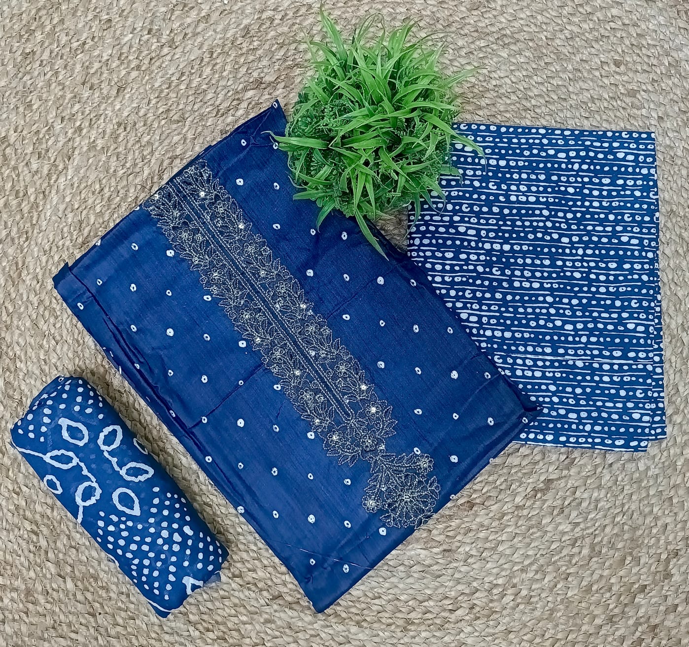 Classic Blue Embroidered Unstitched Salwar Suit with Printed Dupatta