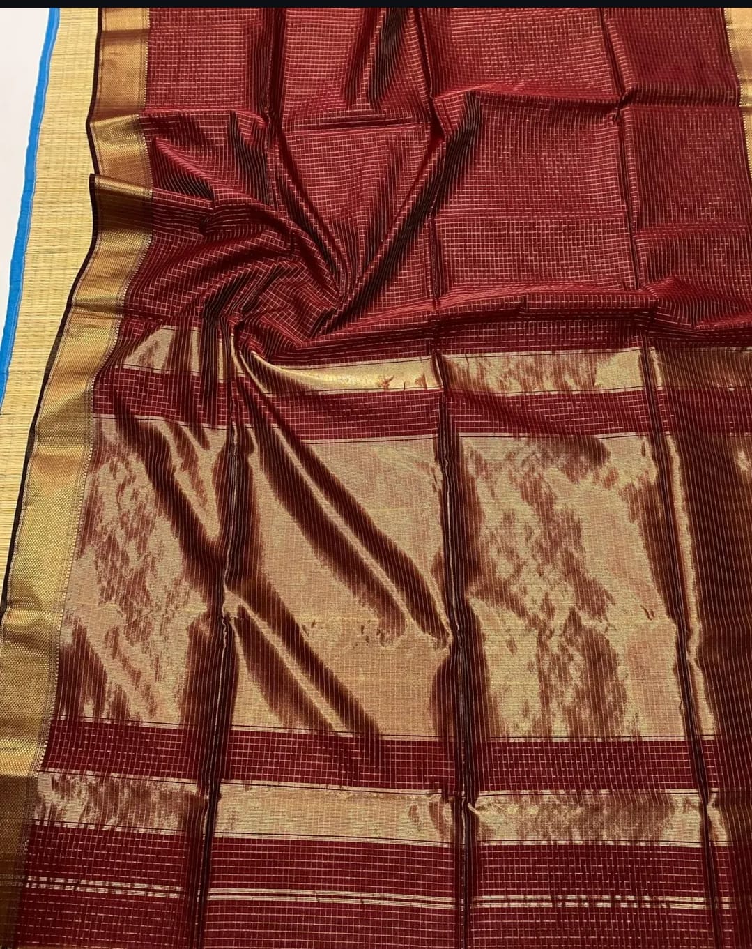 Pure Maheshwari Handloom Silk Saree in Deep Maroon with Gold Border