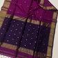 Pure Maheshwari Handloom Silk Saree in Magenta with Navy Blue Pallu & Gold Border
