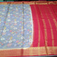 Mysore Silk Kalamkari Saree in Pastel Blue with Red Zari Border