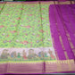 Mysore Silk Kalamkari Saree in Lime Green with Magenta Pallu & Gold Border