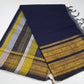 Pure Cotton Handloom Saree in Navy Blue with Gold Zari Border & Striped Pallu