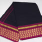 Pure Cotton Handloom Saree in Black with Rani Pink Border & Gold Motifs