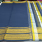 Pure Cotton Handloom Saree in Navy Blue with Gold Zari Border & Striped Pallu