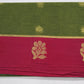 Leaf Green & Rani Pink Pure Cotton Handloom Saree with Gold Zari Floral Border