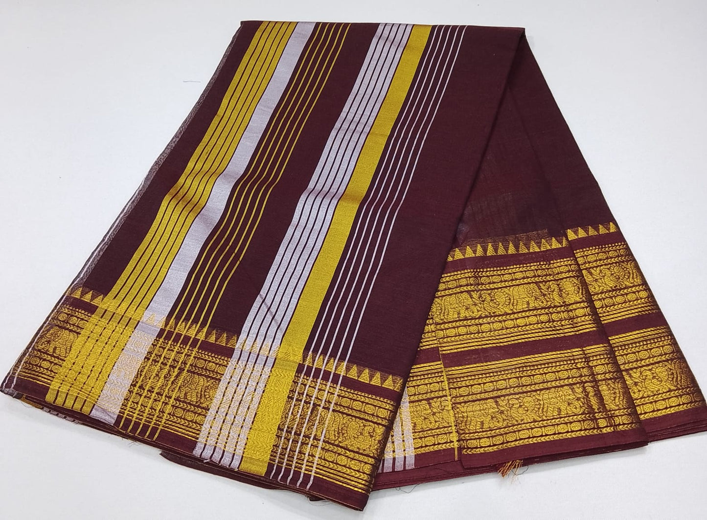 Elegant Wine Maroon Pure Cotton Handloom Saree with Traditional Zari Border