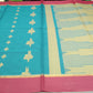 Elegant Teal Blue & Maroon Pure Cotton Handloom Saree with Gold Butta