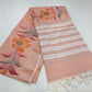 Jute Cotton Oil Paint Saree in Blush Peach with Artistic Floral Design
