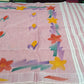 Elegant Pastel Pink Jute Cotton Saree with Artistic Floral Oil Paint Design