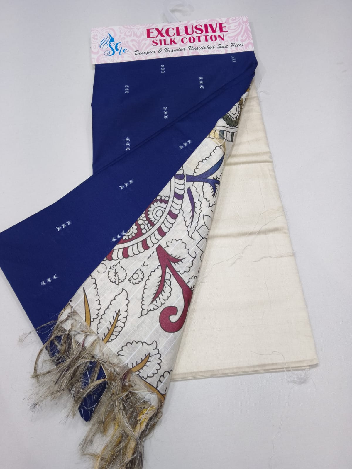 Classic Royal Blue Cotton Silk Salwar Suit with Kalamkari Dupatta – 3PC Dress Material