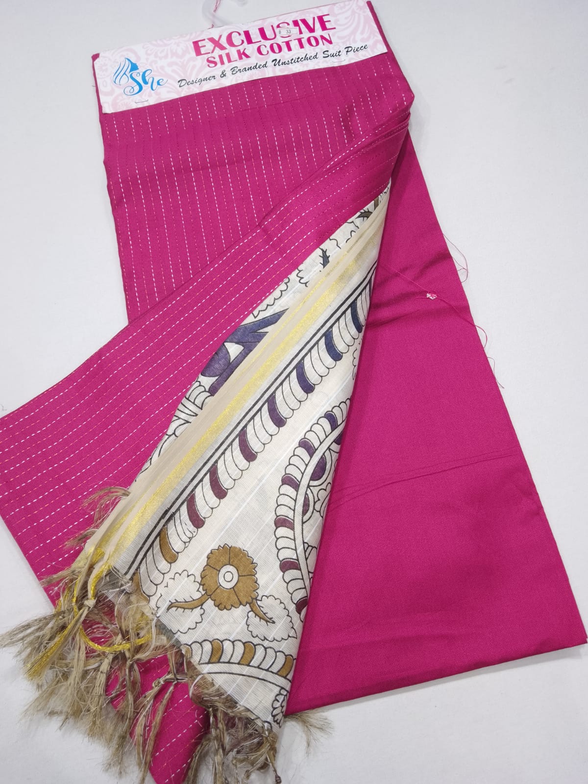 Vibrant Rani Pink Cotton Silk Salwar Suit with Kalamkari Dupatta – 3PC Dress Material