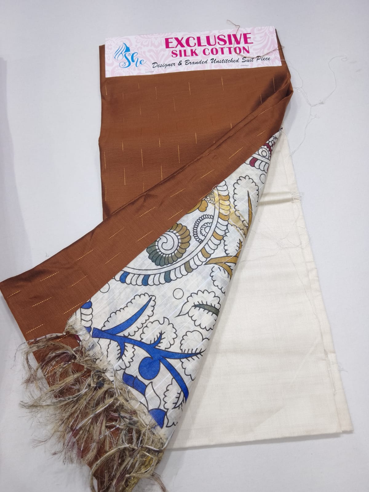 Elegant Rust Brown Cotton Silk Salwar Suit with Kalamkari Dupatta – 3PC Dress Material