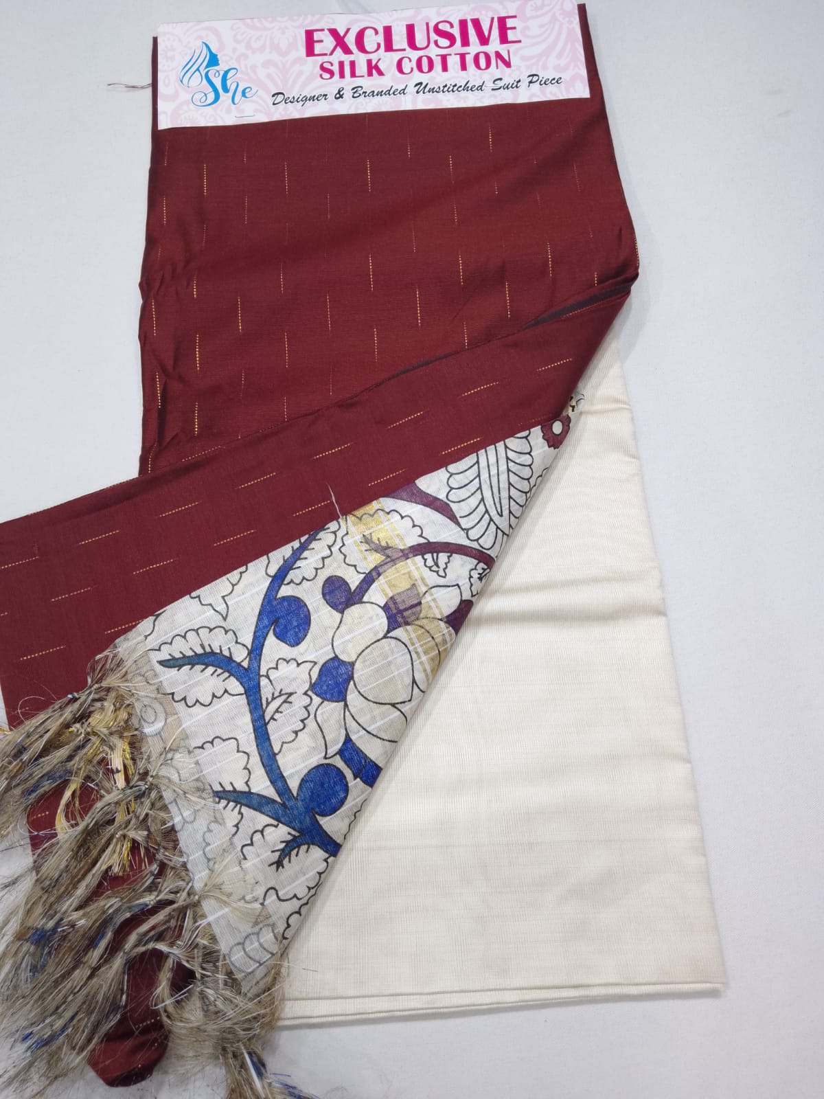 Elegant Maroon Cotton Silk Salwar Suit with Kalamkari Dupatta – 3PC Dress Material