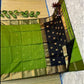 Parrot Green & Black Maheshwari Cotton Silk Saree with Golden Zari Border