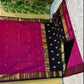 Rani Pink & Black Maheshwari Cotton Silk Saree with Golden Zari Border