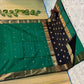 Bottle Green & Black Maheshwari Cotton Silk Saree with Golden Zari Border