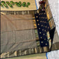Ash Brown & Black Maheshwari Cotton Silk Saree with Golden Zari Border