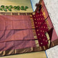 Dusty Rose & Maroon Maheshwari Cotton Silk Saree with Golden Zari Border