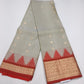 Silver Grey & Brownish Red Pure Kanjivaram Handloom Silk Saree with Temple Border