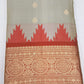 Silver Grey & Brownish Red Pure Kanjivaram Handloom Silk Saree with Temple Border