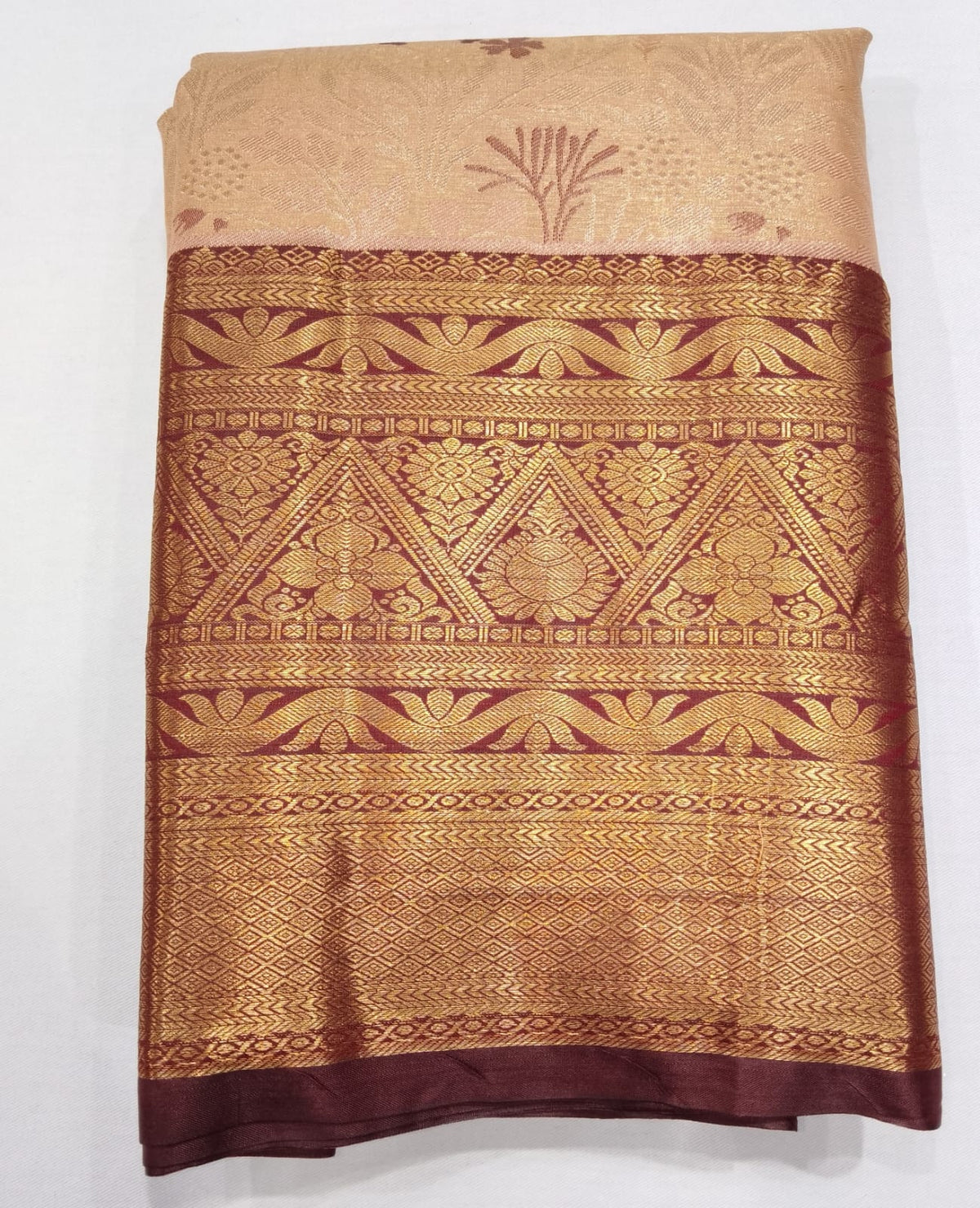 Champagne Beige & Antique Gold with Coffee Brown Border