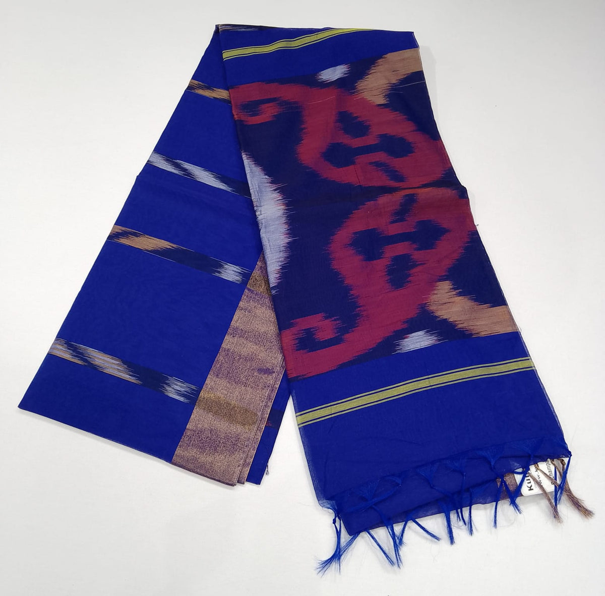 Cotton Silk Saree in Royal Blue with Traditional Ikat Design Pallu