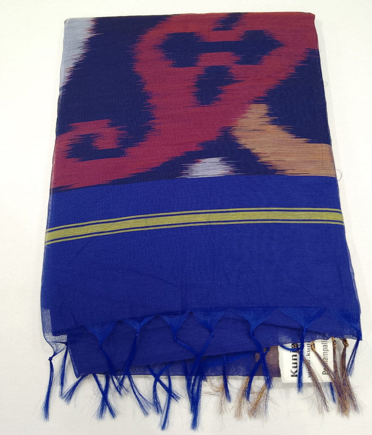 Cotton Silk Saree in Royal Blue with Traditional Ikat Design Pallu