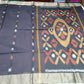 Cotton Silk Pochampally Saree in Deep Navy Blue with Traditional Ikat Pallu
