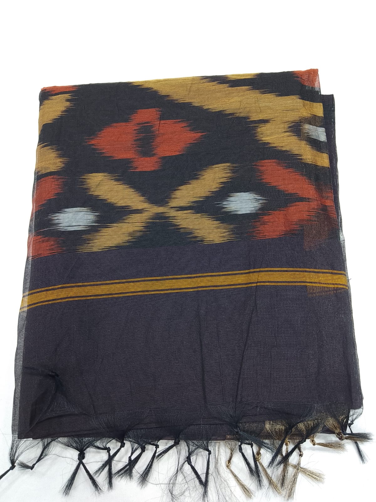 Cotton Silk Pochampally Saree in Deep Navy Blue with Traditional Ikat Pallu