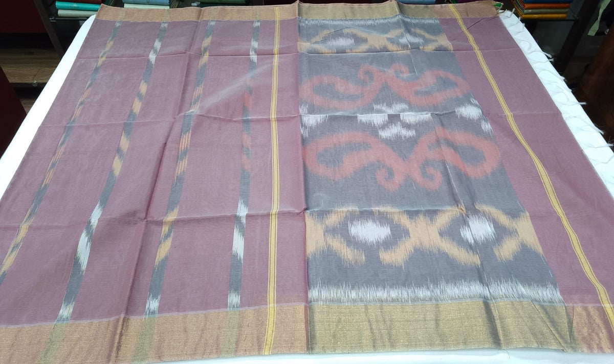 Cotton Silk Saree in Dusty Mauve with Traditional Ikat Designer Pallu