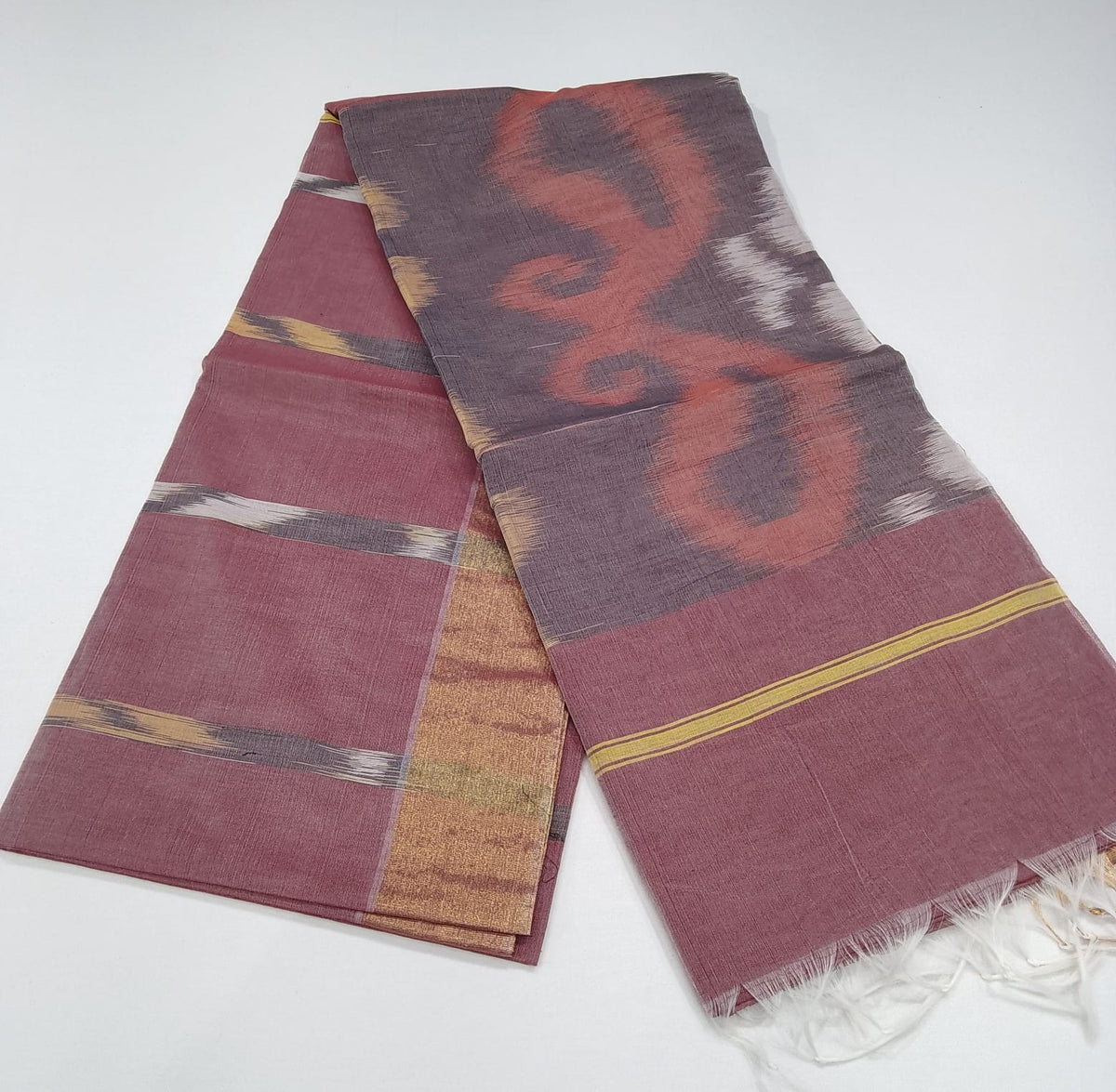 Cotton Silk Saree in Dusty Mauve with Traditional Ikat Designer Pallu