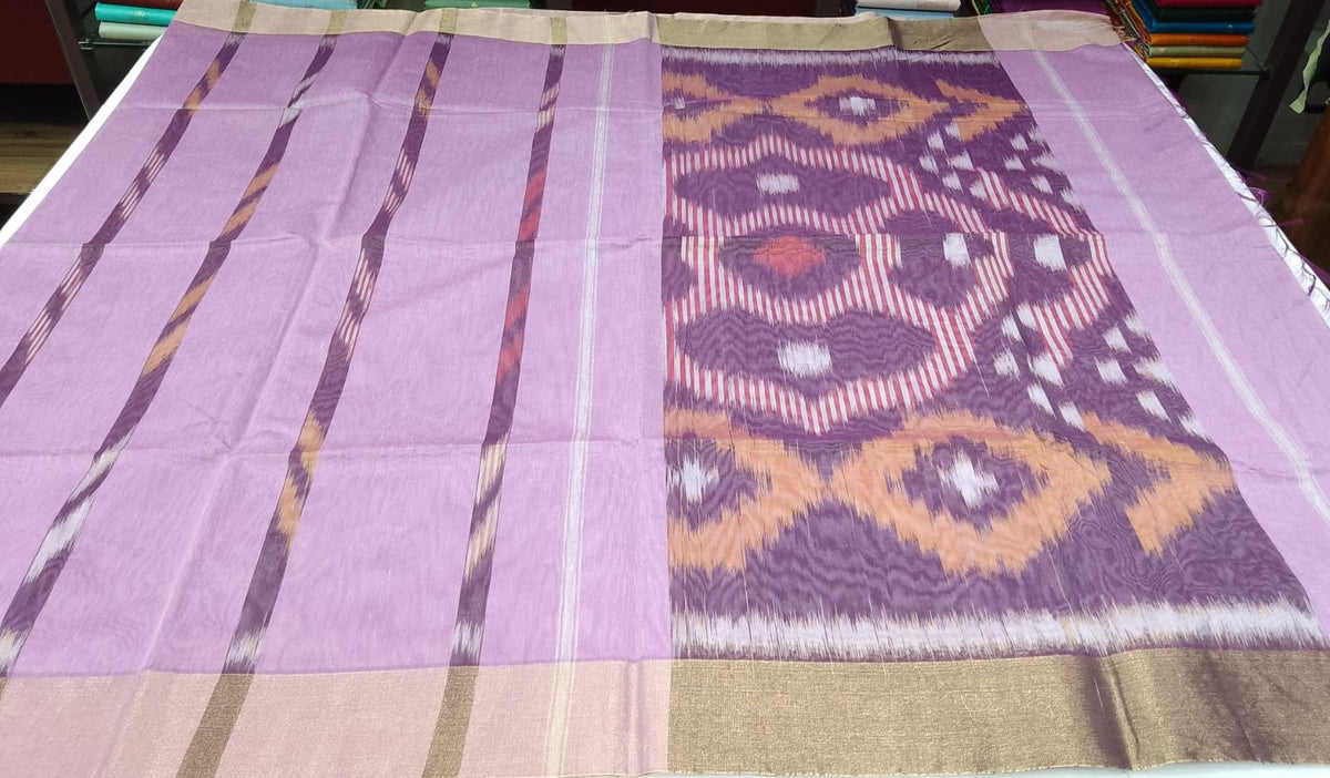 Cotton Silk Saree in Lavender Pink with Designer Ikat Pallu