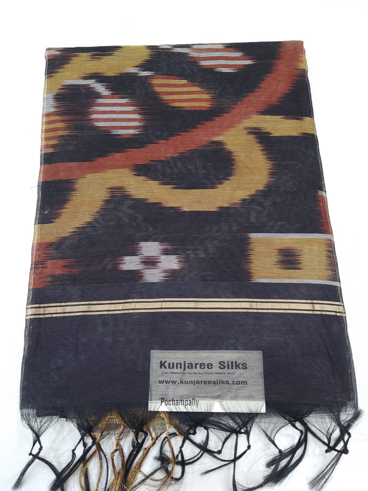 Handloom Cotton Silk Pochampally Saree in Black & Ivory with Grand Designer Pallu