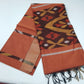 Silk Cotton Pochampally Ikat Saree in Peach Coral with Traditional Designer Pallu