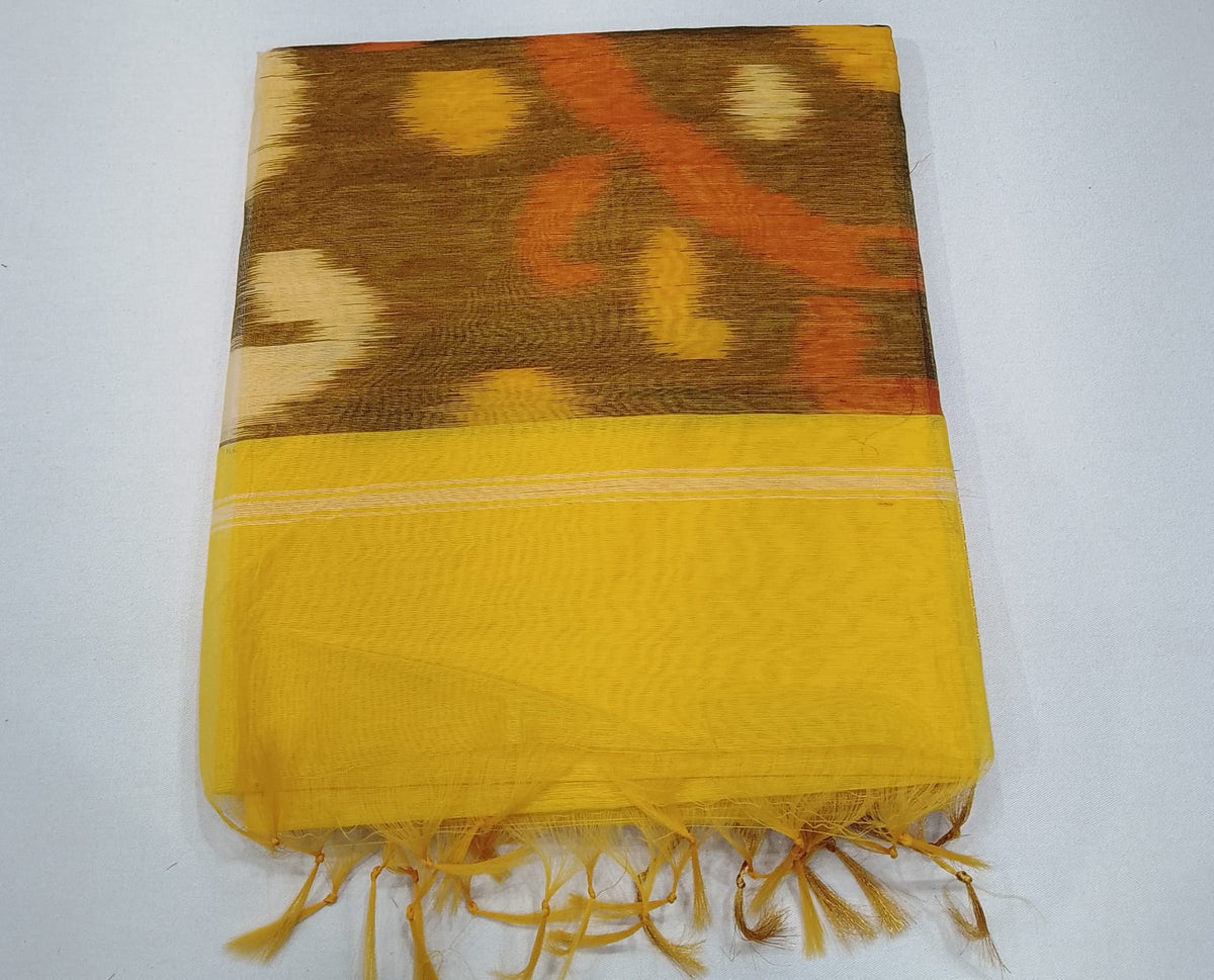 Cotton Silk Pochampally Ikat Saree in Sunshine Yellow with Designer Ikat Pallu
