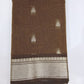 Handloom Silk Cotton Saree in Coffee Brown with Silver Zari Buttas & Rich Pallu