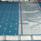 Handloom Silk Cotton Saree in Peacock Blue with Silver Zari Buttas & Grand Pallu