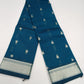 Handloom Silk Cotton Saree in Peacock Blue with Silver Zari Buttas & Grand Pallu