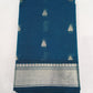 Handloom Silk Cotton Saree in Peacock Blue with Silver Zari Buttas & Grand Pallu