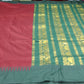 Rust Maroon Kalyani Cotton Saree with Bottle Green Zari Woven Pallu